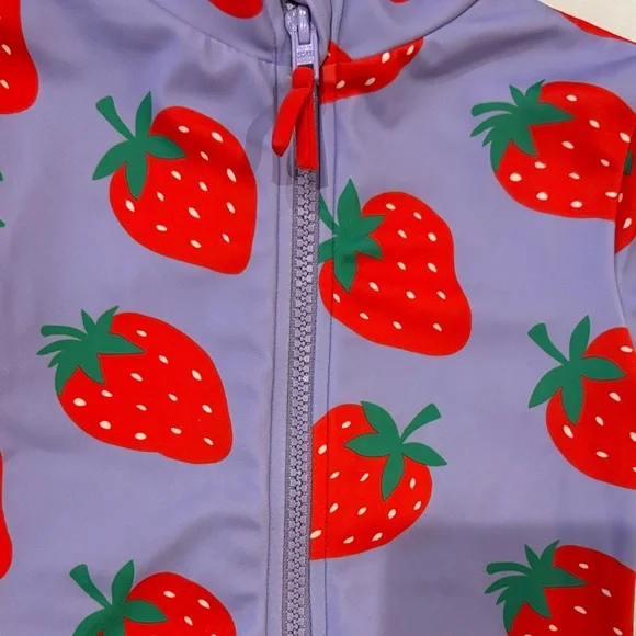 Mini Boden Purple Long-Sleeve Strawberry Swimsuit - Picture 4 of 6
